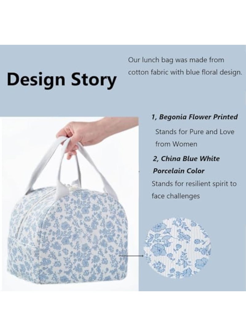 SYOSI Insulated Lunch Bag for Women, Reusable Large Capacity Cooler Bag, Floral Corduroy Lunch Tote, Lightweight and Durable Lunch Box for Work, Office, and Picnic, Easy to Clean with Comfortable Handle - Image 2