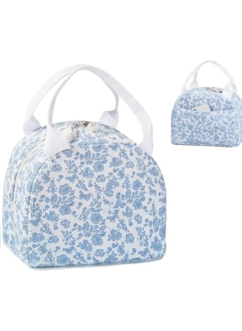 SYOSI Insulated Lunch Bag for Women, Reusable Large Capacity Cooler Bag, Floral Corduroy Lunch Tote, Lightweight and Durable Lunch Box for Work, Office, and Picnic, Easy to Clean with Comfortable Handle - Image 1