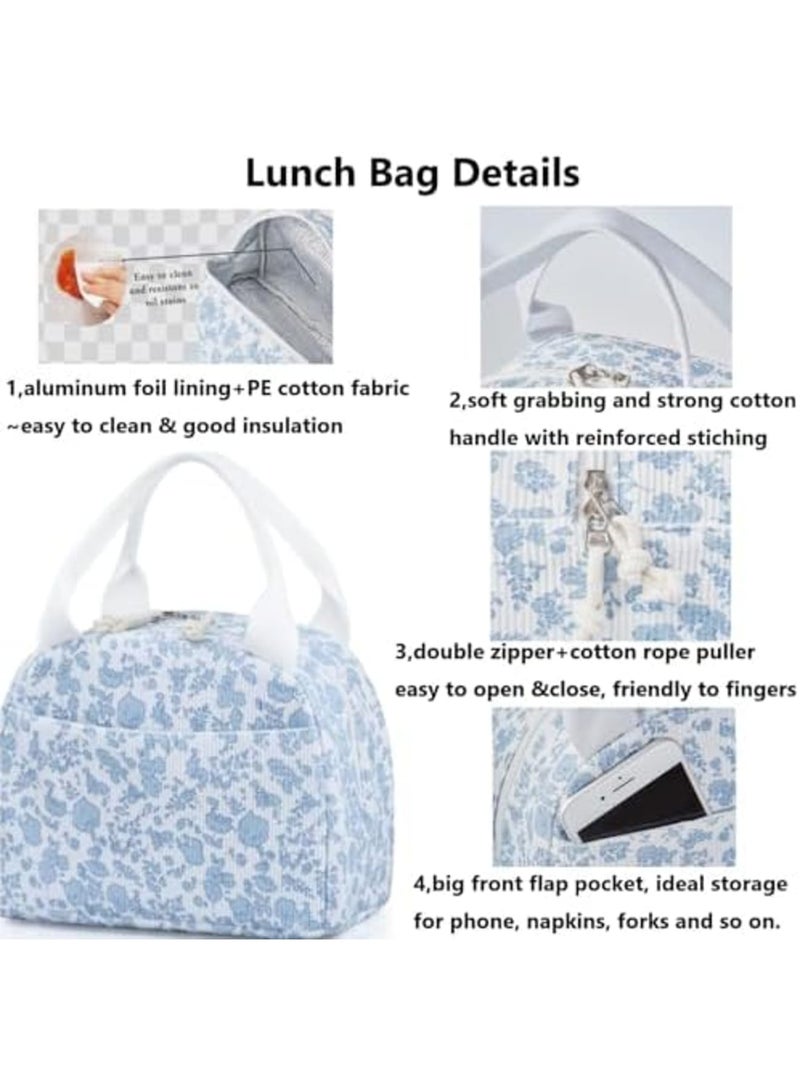 SYOSI Insulated Lunch Bag for Women, Reusable Large Capacity Cooler Bag, Floral Corduroy Lunch Tote, Lightweight and Durable Lunch Box for Work, Office, and Picnic, Easy to Clean with Comfortable Handle - Image 5
