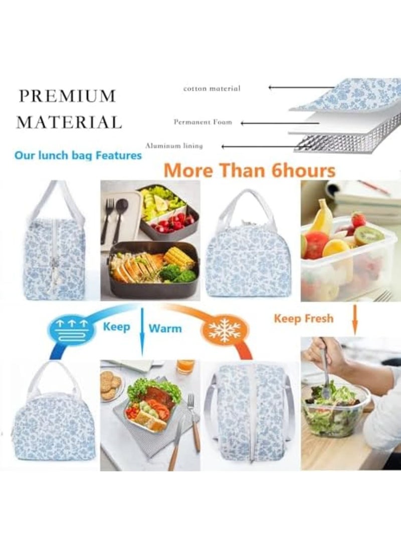 SYOSI Insulated Lunch Bag for Women, Reusable Large Capacity Cooler Bag, Floral Corduroy Lunch Tote, Lightweight and Durable Lunch Box for Work, Office, and Picnic, Easy to Clean with Comfortable Handle - Image 3