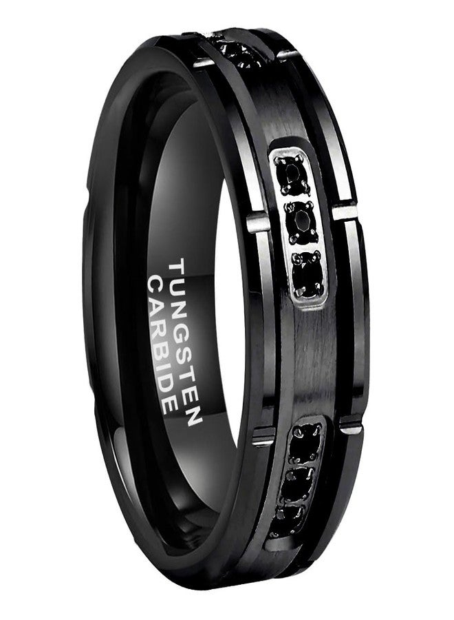 TUTISS 8mm Black Tungsten Rings for Men Women Eternity Engagement Wedding Bands Cubic Zirconia Stone Inlay Beveled Edges Comfort Fit Size 13 - Image 1