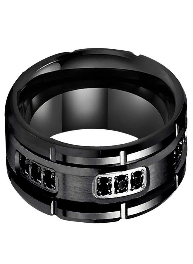 TUTISS 8mm Black Tungsten Rings for Men Women Eternity Engagement Wedding Bands Cubic Zirconia Stone Inlay Beveled Edges Comfort Fit Size 13 - Image 2