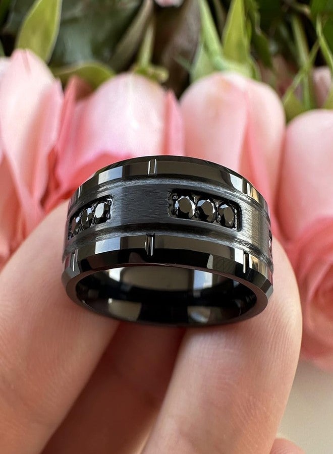 TUTISS 8mm Black Tungsten Rings for Men Women Eternity Engagement Wedding Bands Cubic Zirconia Stone Inlay Beveled Edges Comfort Fit Size 13 - Image 4