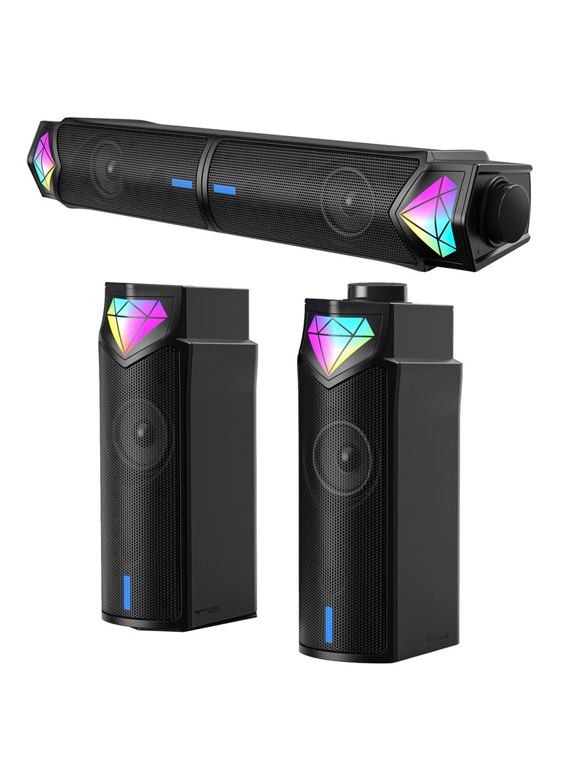 onikuma Bluetooth PC Speakers with RGB Light,Portable Wireless Soundbar with Inside Microphone for Home Theater  - Image 1