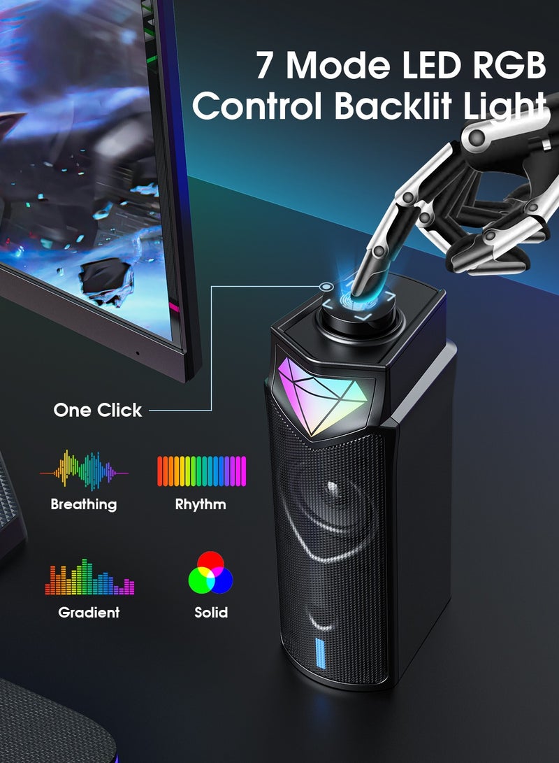 onikuma Bluetooth PC Speakers with RGB Light,Portable Wireless Soundbar with Inside Microphone for Home Theater  - Image 4