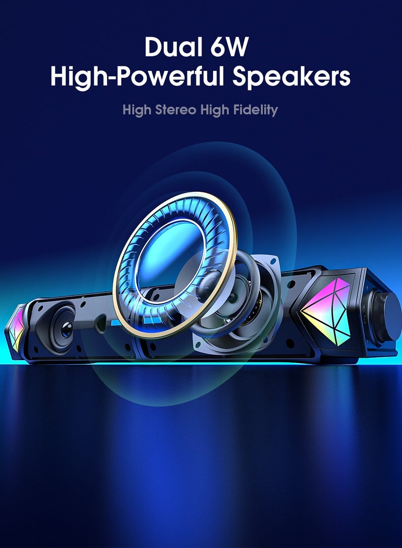onikuma Bluetooth PC Speakers with RGB Light,Portable Wireless Soundbar with Inside Microphone for Home Theater  - Image 2
