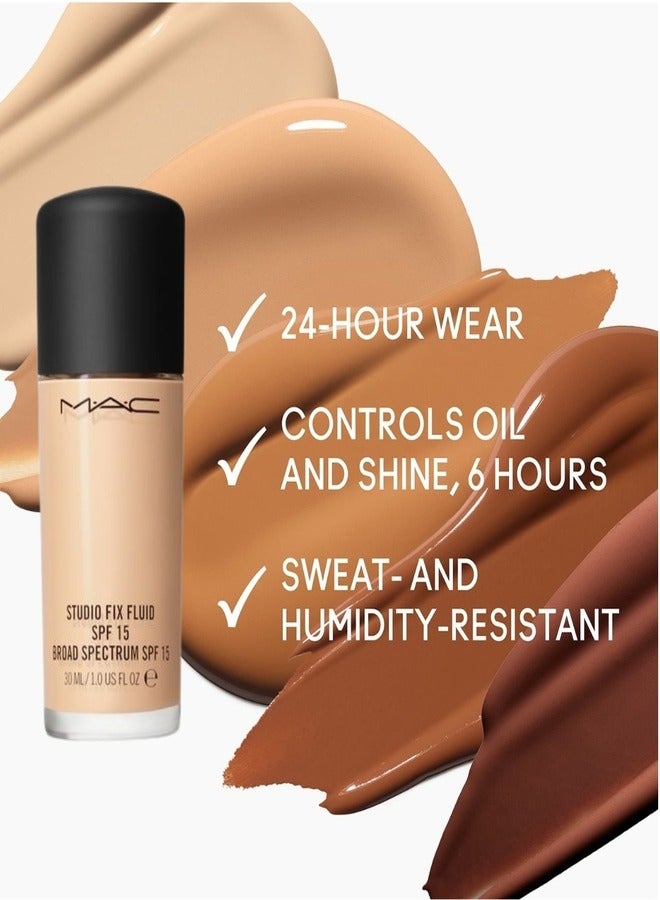 MAC Cosmetics MAC Studio Fix Fluid SPF 15 Foundation NC15 – 24HR Long-Wear, Matte Finish, Oil Control, Medium-to-Full Coverage - Image 5