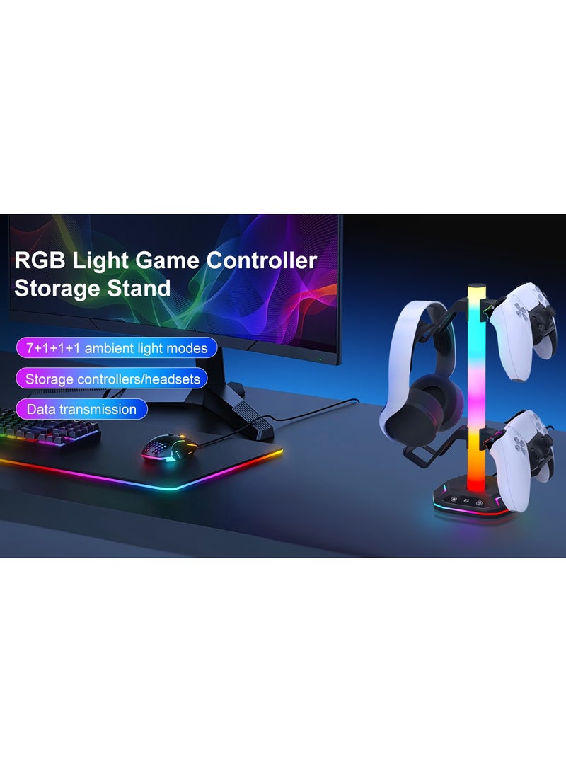 general RGB Headphone Stand，Gaming Controller Holder，Desk Gaming Headset Holder with 10 Light Mode 2 USB Charging and 1 Type-C，Memory Feature for Gamers PC Earphone Accessories Desk - Image 5
