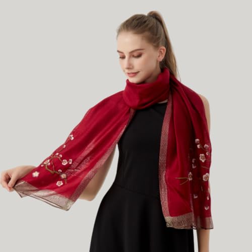 WINCESS.YU WINCESS YU Women Mulberry Silk Scarf Long & Large Embroidered Floral Pattern Shawl and Wraps Neckerchief for Hair & Neck - Image 4