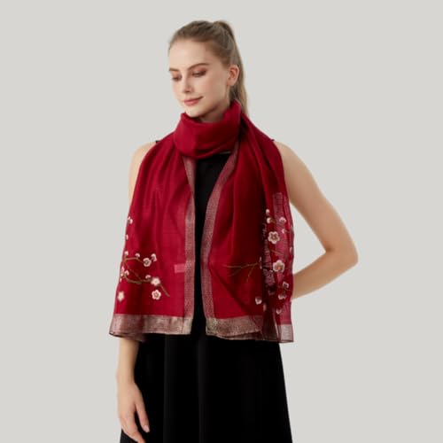 WINCESS.YU WINCESS YU Women Mulberry Silk Scarf Long & Large Embroidered Floral Pattern Shawl and Wraps Neckerchief for Hair & Neck - Image 3