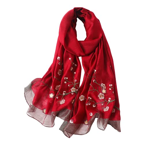 WINCESS.YU WINCESS YU Women Mulberry Silk Scarf Long & Large Embroidered Floral Pattern Shawl and Wraps Neckerchief for Hair & Neck - Image 5