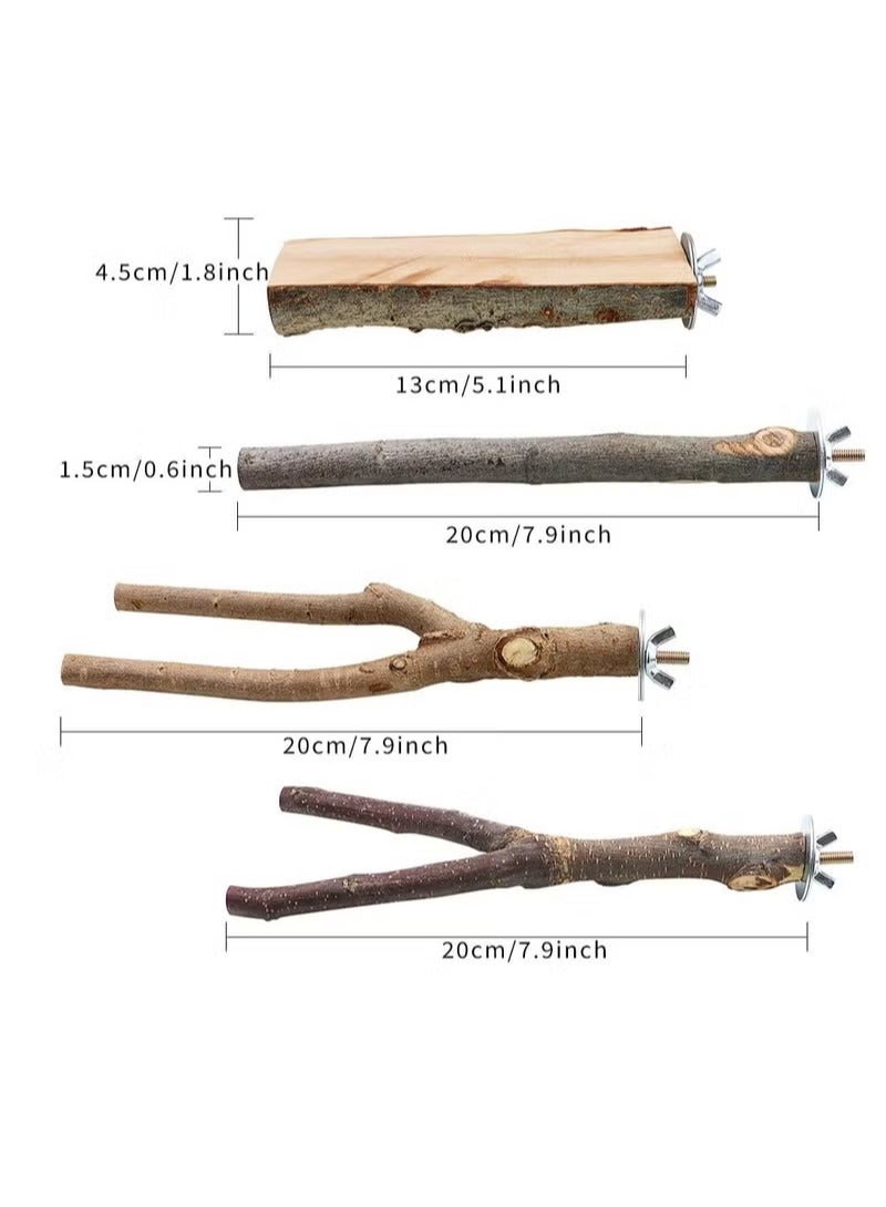 مجموعة من 4 قطع من 4 قطع من الخشب الطبيعي للطيور والببغاء، ألعاب شوكة، قفص طائر الحيوانات الأليفة خشبية معلقة، لعبة أرجوحة أرجوحة أرجوحة للببغاوات الصغيرة، بودجيس، كوكاتيل، كونوريس، الببغاء، العصافير - Image 2