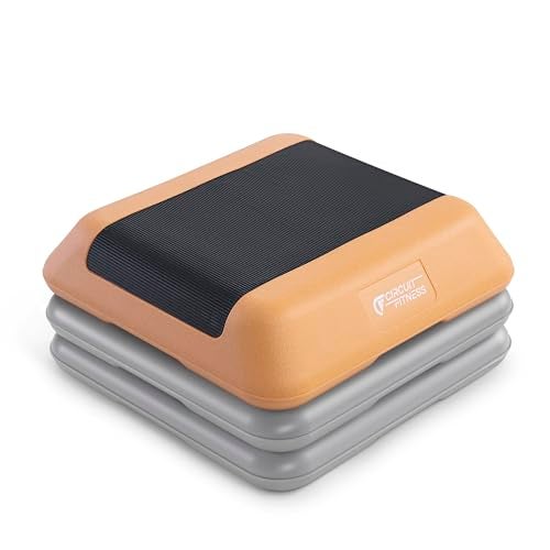 Marcy Circuit Fitness by Marcy 16 x 16 inches Adjustable Height Aerobic Step Platform with 2 Risers, Non-Slip Rubber Surface, Home Exercise Fitness Training, Peach Fuzz, STEP-PEACH01-2R - Image 1