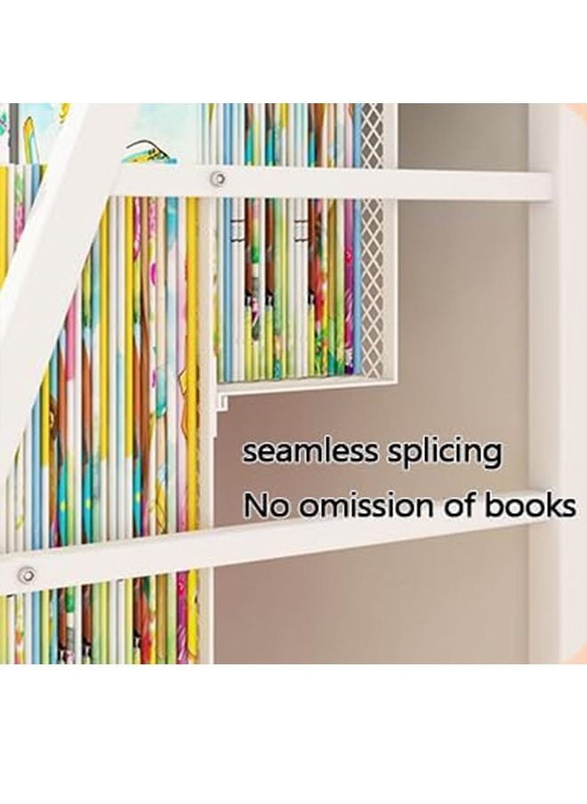 Beauenty - Kids Bookshelf With Storage Bins 4Tier Metal Bookcases Rack On Display 2Tier Storage Organizer With 6 Boxes Childrens Toy Storage Rack Toy Box Organizer (A) - Image 1
