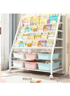 Kids Bookshelf With Storage Bins 4Tier Metal Bookcases Rack On Display 2Tier Storage Organizer With 6 Boxes Childrens Toy Storage Rack Toy Box Organizer (A)