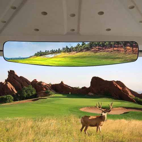 HKOO Golf cart Rear View Mirror, HKOO 16.5" Extra Wide 180 Degree Panoramic Rear View Mirror Fit for Golf Cart EZGO Club Car Yamaha（Golf cart Mirrors） - Image 1