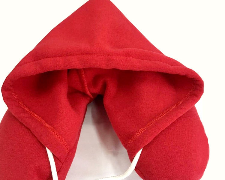 Hooded U-Shaped Neck Pillow Cotton Microbeads Red
