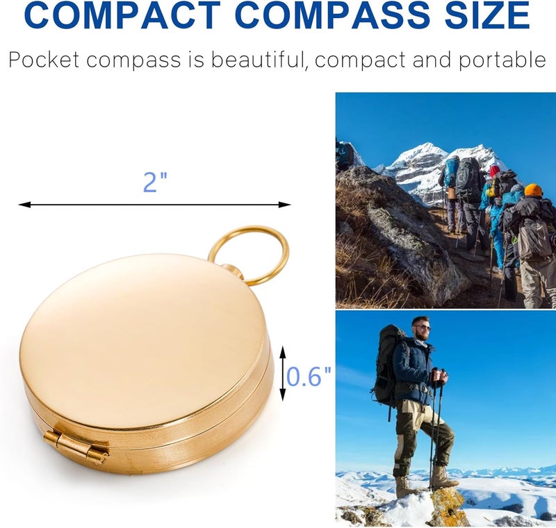 Tebery 2 Pack Classic Copper Clamshell Glow in The Dark Military Survival Gear Compass - Waterproof Luminous Kids Compass for Hiking, Camping, Hunting, Climbing - Image 2