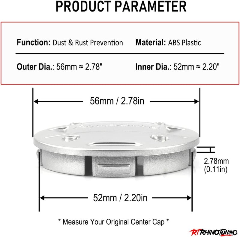 RTRHINOTUNING 4pcs Wheel Center Caps for Camry, City, Golf, Outback Gen5 - Silver - Image 2