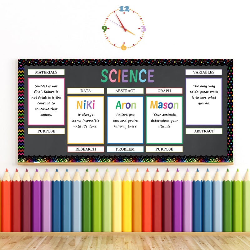 WATINC Science Fair Board Supplies, 96Pcs Self Adhesive Science Fair Project Set with 8 Letter Sticker 10 Presentation Subtitles, Bulletin Border Poster Decor for Classroom (Black) - Image 5