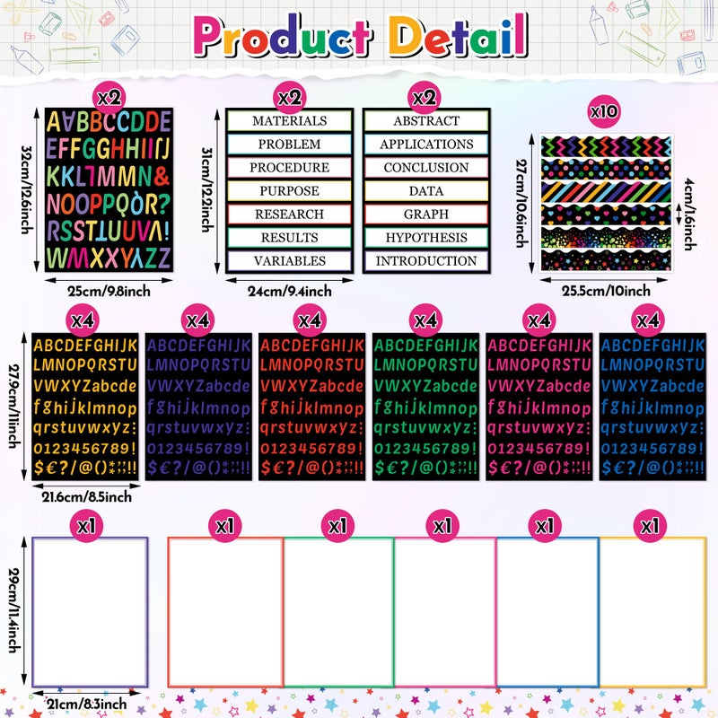 WATINC Science Fair Board Supplies, 96Pcs Self Adhesive Science Fair Project Set with 8 Letter Sticker 10 Presentation Subtitles, Bulletin Border Poster Decor for Classroom (Black) - Image 2