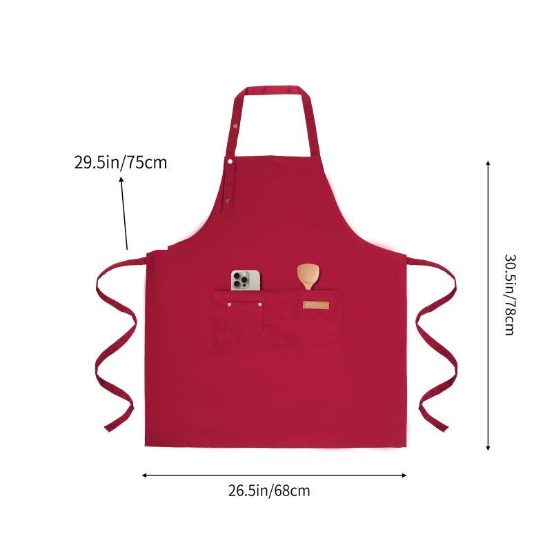 Tosewever Art Aprons for Women Painting Pottery Baking, Mens Buckle Straps Kitchen Apron with Pockets for Chef Cooking (Red) - Image 5