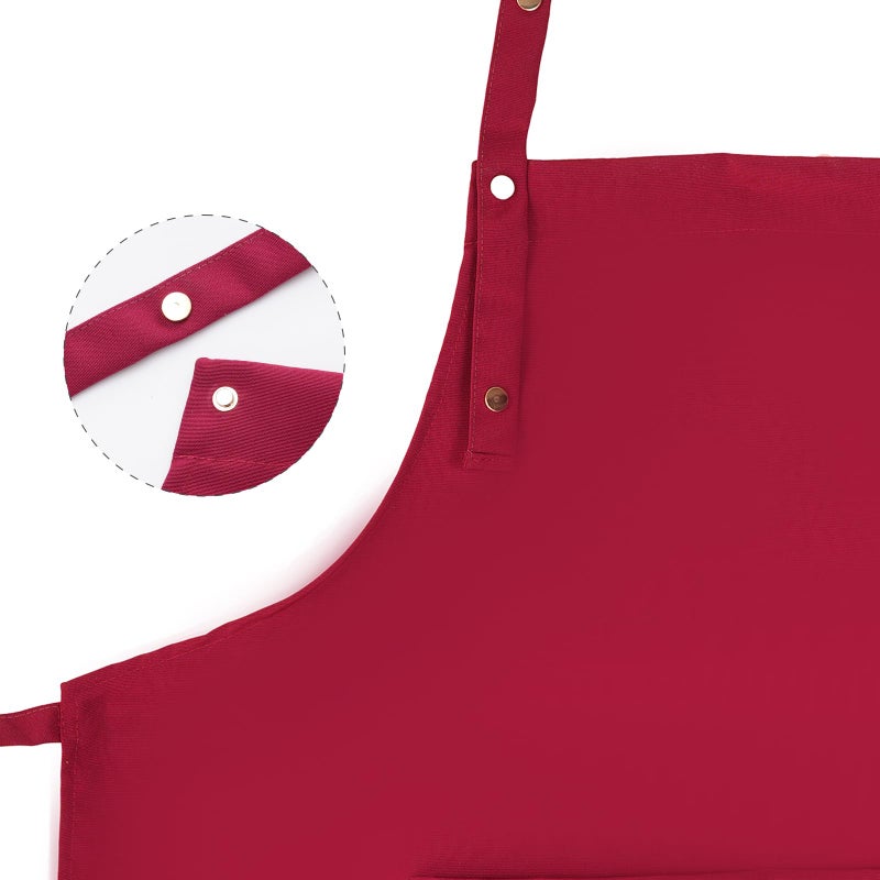 Tosewever Art Aprons for Women Painting Pottery Baking, Mens Buckle Straps Kitchen Apron with Pockets for Chef Cooking (Red) - Image 2