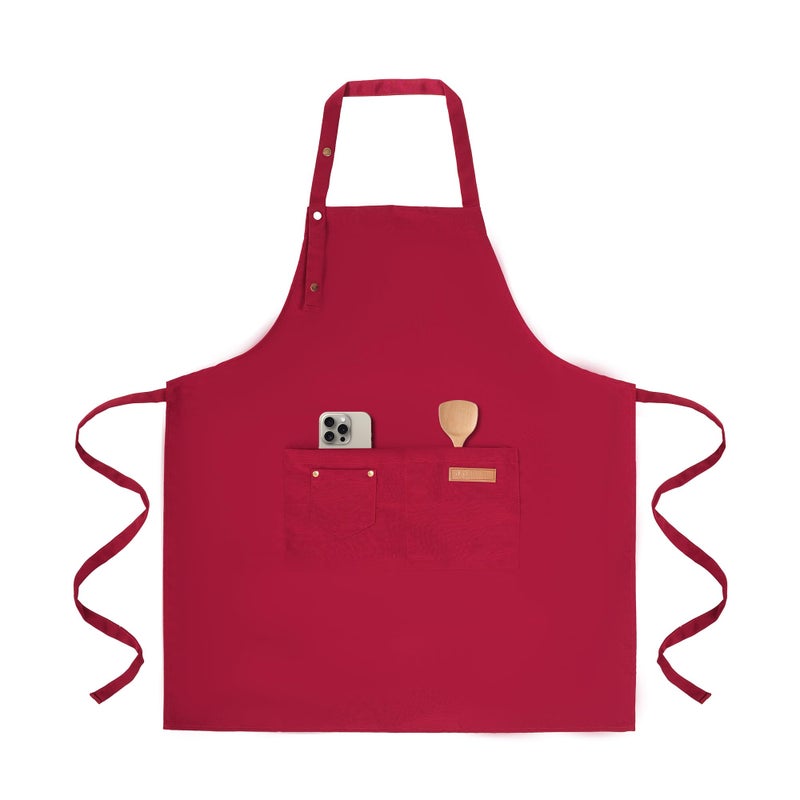 Tosewever Art Aprons for Women Painting Pottery Baking, Mens Buckle Straps Kitchen Apron with Pockets for Chef Cooking (Red) - Image 1