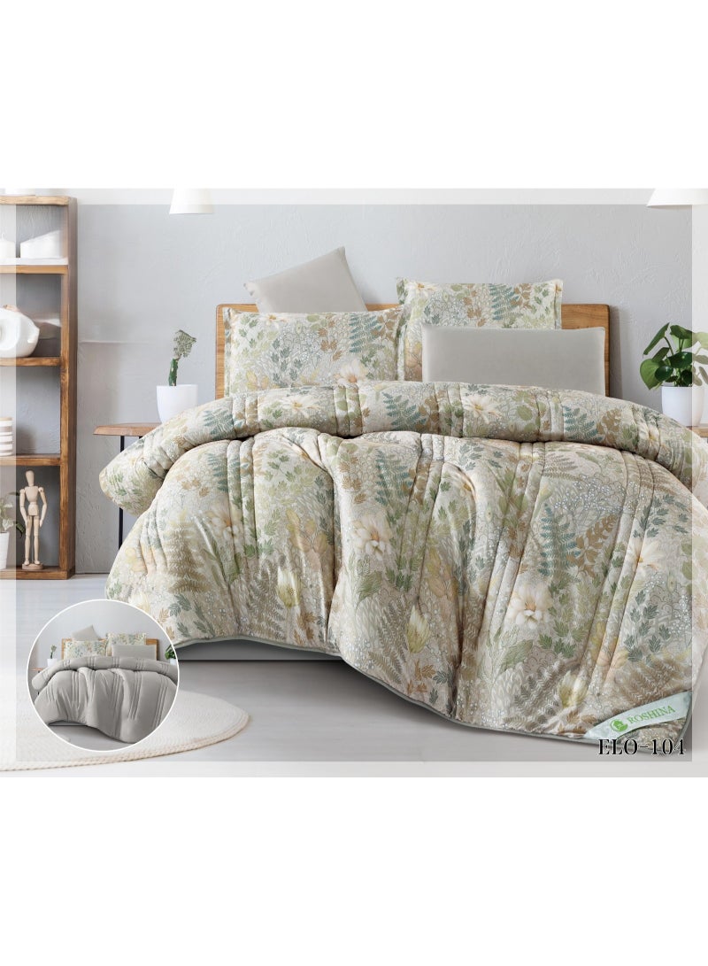 A double-sided summer bedsheet set with a floral design, made of microfiber, consisting of 6 pieces, adding elegance to your room's decor. It includes: 1 quilt (230*250cm), 1 sheet (200*200cm), and 4 pillowcases (50*70cm)..