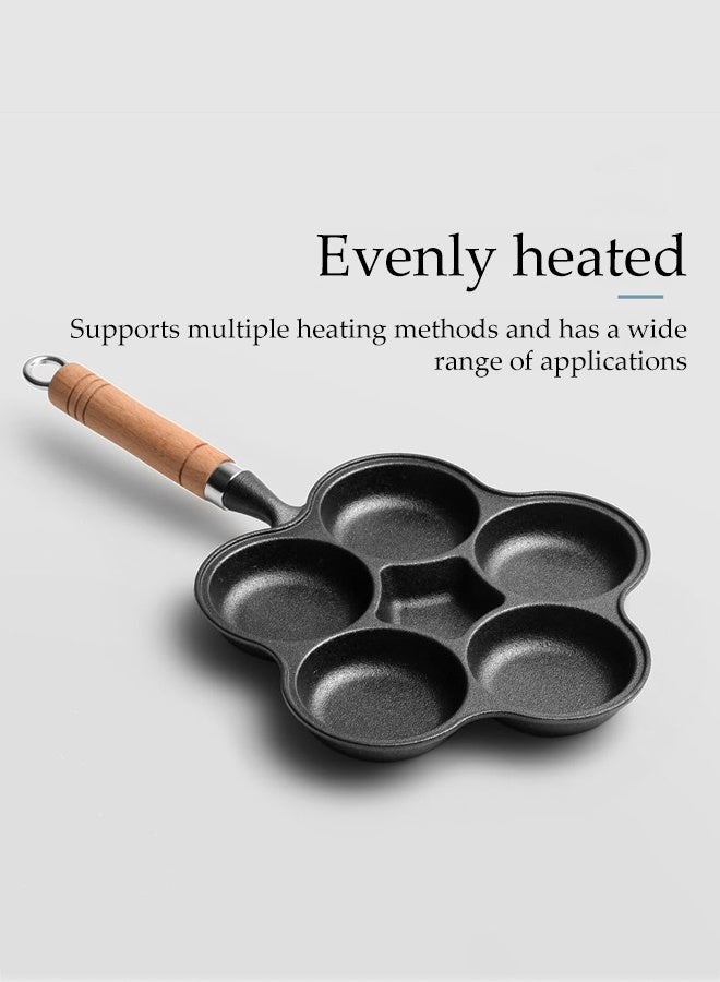 DUNISO 5-Cup Egg Frying Pan Cast Iron Pancake Maker Multifunctional Non Stick Frying Pan Burger Omelet Cooker Pan Griddle Egg Skillet for Gas Stove and Induction Cooker - Image 5