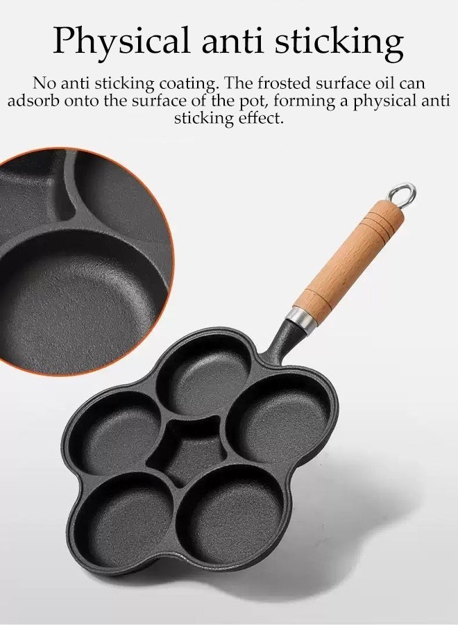 DUNISO 5-Cup Egg Frying Pan Cast Iron Pancake Maker Multifunctional Non Stick Frying Pan Burger Omelet Cooker Pan Griddle Egg Skillet for Gas Stove and Induction Cooker - Image 2