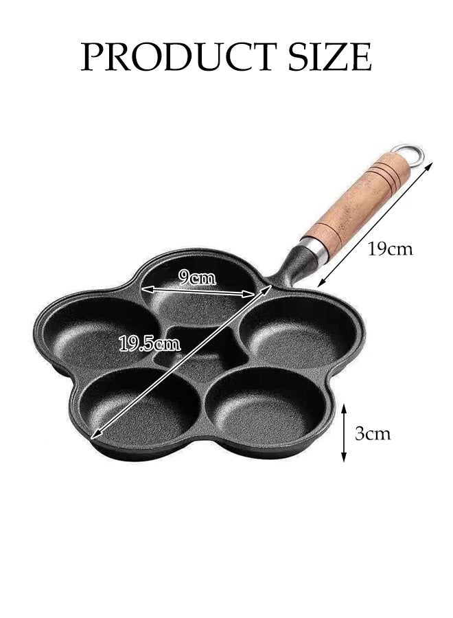DUNISO 5-Cup Egg Frying Pan Cast Iron Pancake Maker Multifunctional Non Stick Frying Pan Burger Omelet Cooker Pan Griddle Egg Skillet for Gas Stove and Induction Cooker - Image 4