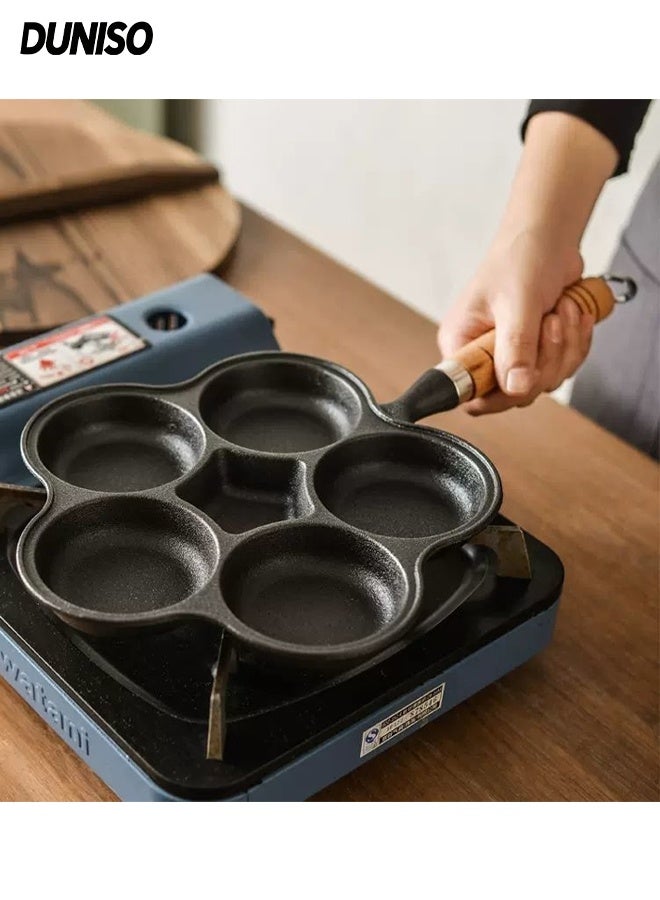 DUNISO 5-Cup Egg Frying Pan Cast Iron Pancake Maker Multifunctional Non Stick Frying Pan Burger Omelet Cooker Pan Griddle Egg Skillet for Gas Stove and Induction Cooker - Image 1