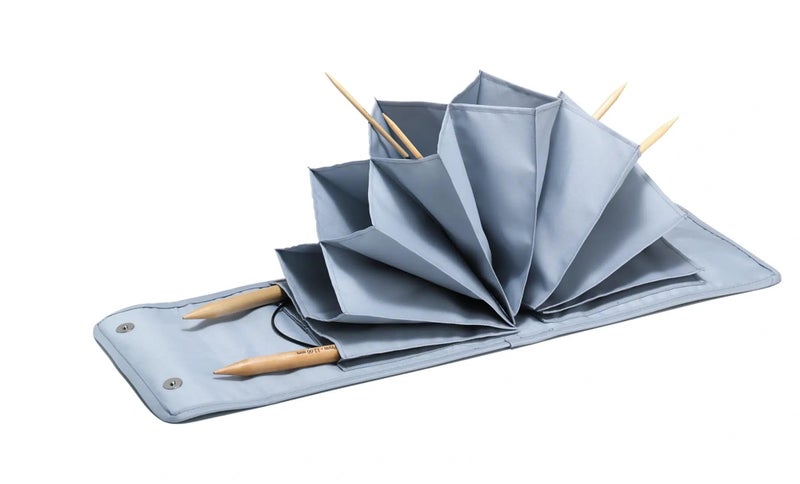 Prym Circular Knitting Needle Case â€“ 9â€ x 7-1/4â€ Fan-Fold Organizer with 10 Pockets, Magnetic Closure & Zip Accessory Pocket - Blue Woodland - Image 2