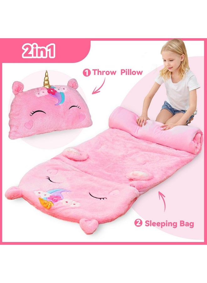 iPlay, iLearn iPlay, iLearn Kids Unicorn Sleeping Bag, Toddler Girl Nap Mat, Plush Animal Slumber Bag 2 In 1 Pink Pillow Daycare Preschool Kindergarten Birthday Gift Travel Sleepover 3 4 5 6 7 8 10 12 Yr Child Teen  - Image 4