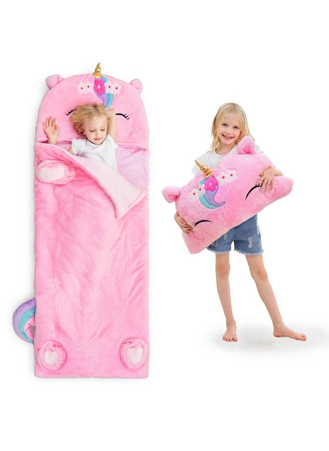 iPlay, iLearn iPlay, iLearn Kids Unicorn Sleeping Bag, Toddler Girl Nap Mat, Plush Animal Slumber Bag 2 In 1 Pink Pillow Daycare Preschool Kindergarten Birthday Gift Travel Sleepover 3 4 5 6 7 8 10 12 Yr Child Teen  - Image 1