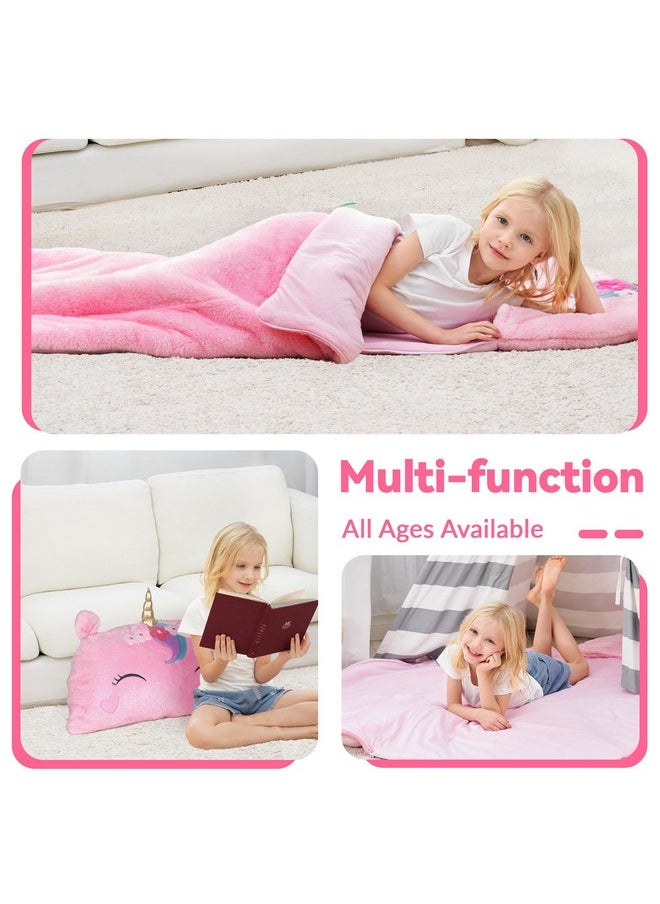iPlay, iLearn iPlay, iLearn Kids Unicorn Sleeping Bag, Toddler Girl Nap Mat, Plush Animal Slumber Bag 2 In 1 Pink Pillow Daycare Preschool Kindergarten Birthday Gift Travel Sleepover 3 4 5 6 7 8 10 12 Yr Child Teen  - Image 5