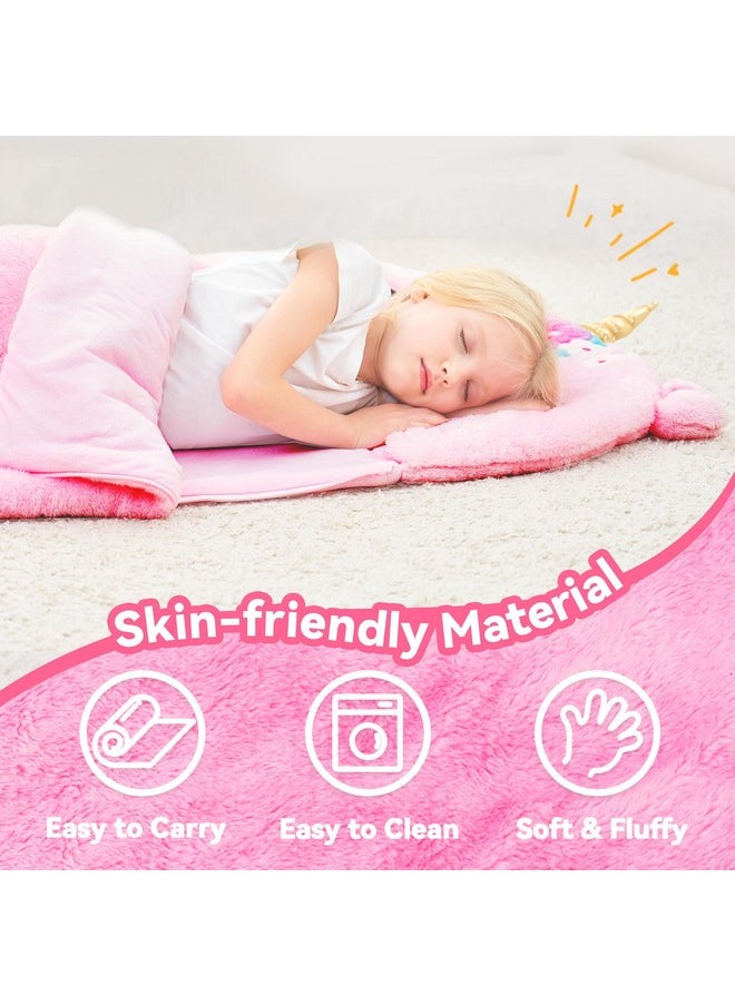 iPlay, iLearn iPlay, iLearn Kids Unicorn Sleeping Bag, Toddler Girl Nap Mat, Plush Animal Slumber Bag 2 In 1 Pink Pillow Daycare Preschool Kindergarten Birthday Gift Travel Sleepover 3 4 5 6 7 8 10 12 Yr Child Teen  - Image 2