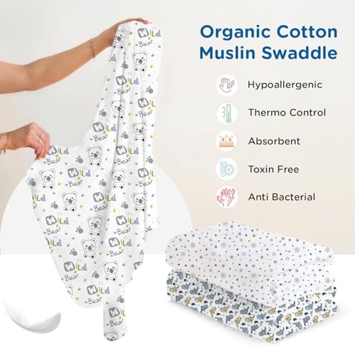 Mee Mee Cotton Muslin Swaddle Wraps – Pack of 3, 100×120 cm | Gentle, Skin-Friendly & Lightweight | Baby Blanket, Nursing & Stroller Cover for Newborns - Image 3