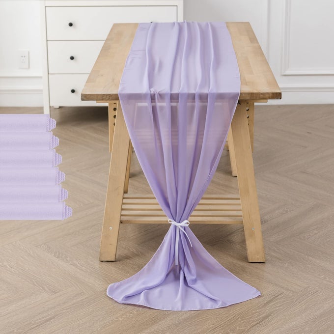 6PACK 10FT CHIFFON TABLE RUNNER 29X120 INCH SHEER ROMANTIC TABLE RUNNER FOR WEDDING BIRTHDAY PARTY BRIDAL SHOWER OUTDOOR DECORATIONLAVENDER