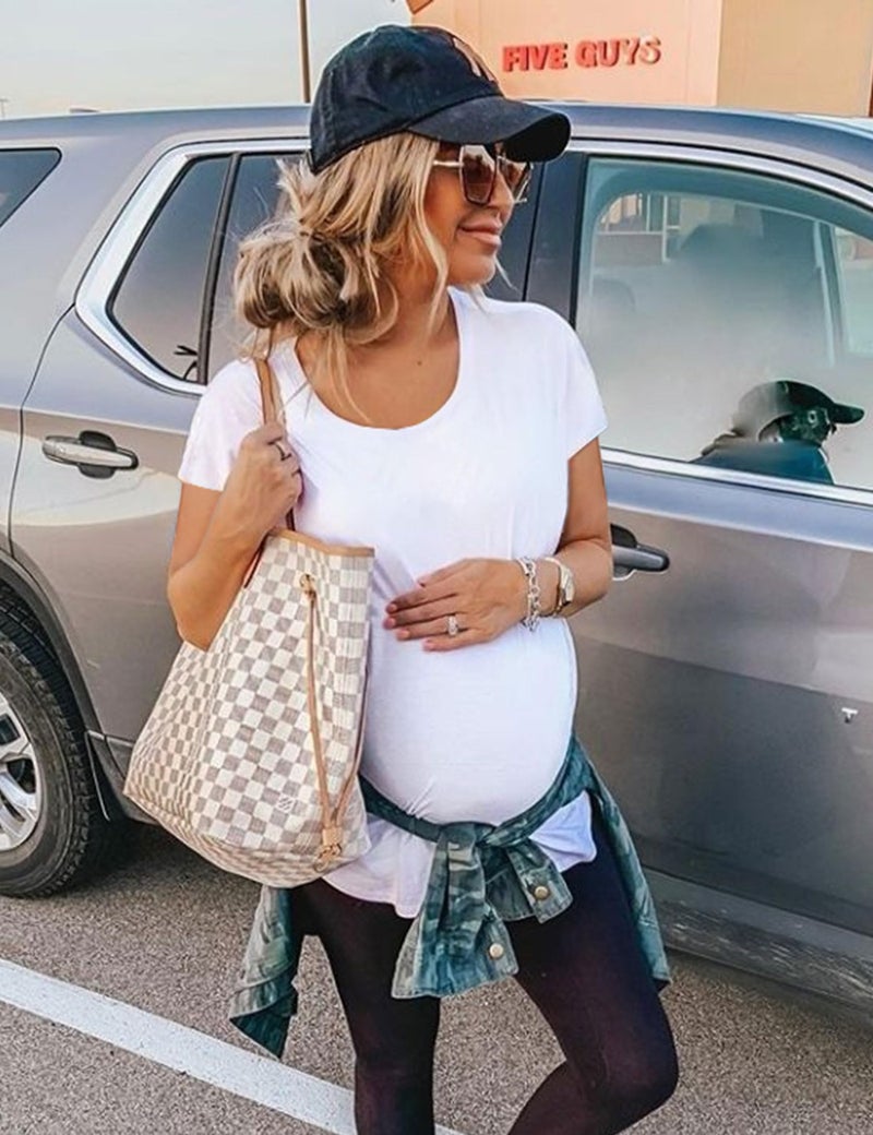 Peauty White Maternity Tops Maternity Clothes Maternity Shirts Pregnancy Clothes for Women Side Ruched Maternity T Shirts Casual Summer (White M) - Image 2