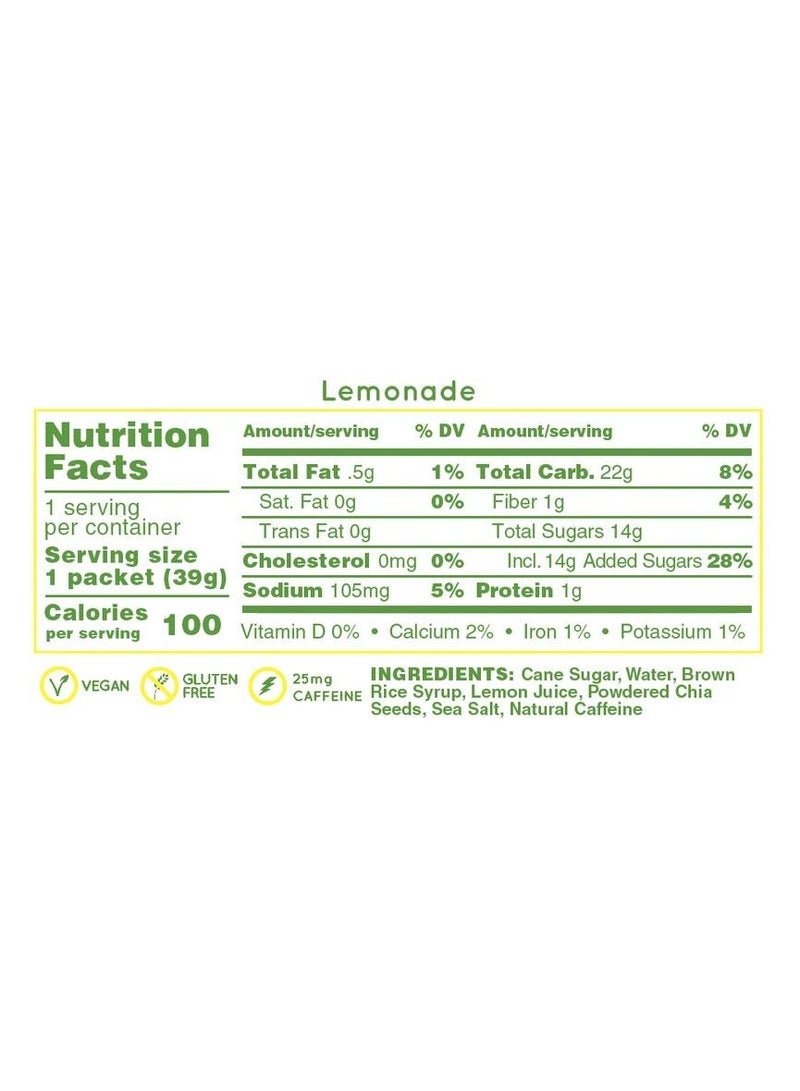 Huma Chia Energy Gel Lemonade 9 count X 39g 22gr Carbs 105mg Sodium 1x Caffeine 25mg Caffeine 100% All Natural Vegan Gluten Free No Stomach Problems Great Taste Easy Digestion - Pack of 9 - Image 2