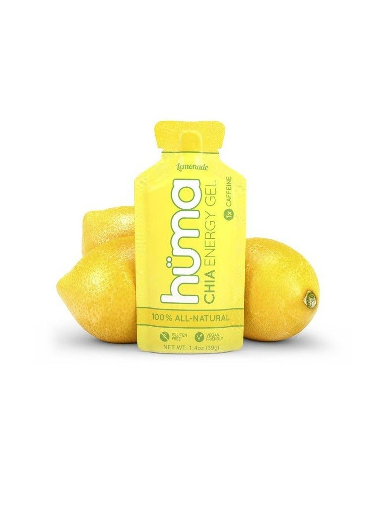 Huma Chia Energy Gel Lemonade 9 count X 39g 22gr Carbs 105mg Sodium 1x Caffeine 25mg Caffeine 100% All Natural Vegan Gluten Free No Stomach Problems Great Taste Easy Digestion - Pack of 9 - Image 1