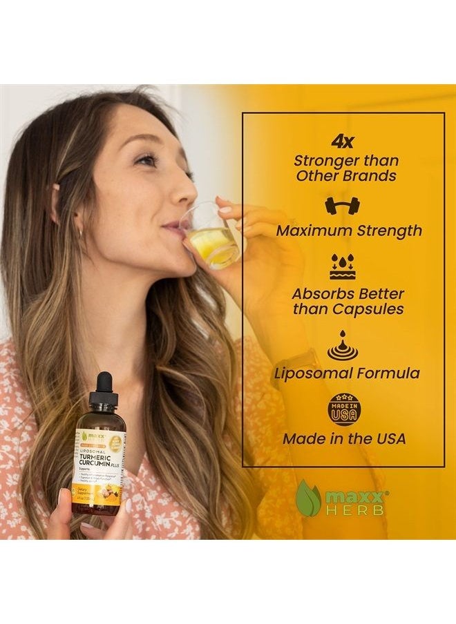 Maxx Herb - Liquid Turmeric Curcumin - Liposomal Turmeric Supplement with Black Pepper BioPerine & Ginger - Max Strength Extract for Joint Health & Digestion – 4 Oz Bottle (60 Servings) - Image 1