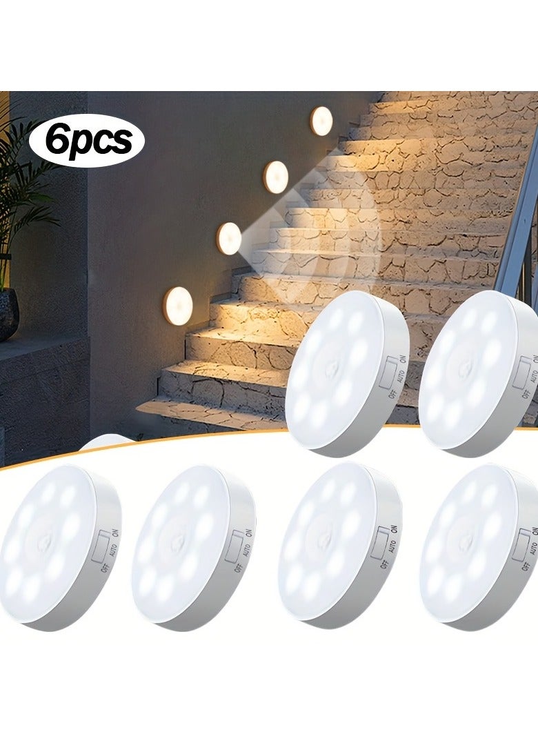 AROAQ Wall-Mounted LED Step Lights for Home Indoor Lighting, USB Rechargeable with a Light Source Sensor Night Light, Soft Light That Is Easy on The Eyes for Reading, Featuring Two Lighting Modes: Constant on And Sensor, Suitable for, Stairs, Balcony, Wardrobe, And Desktop Lighting, 6pcs - Image 1