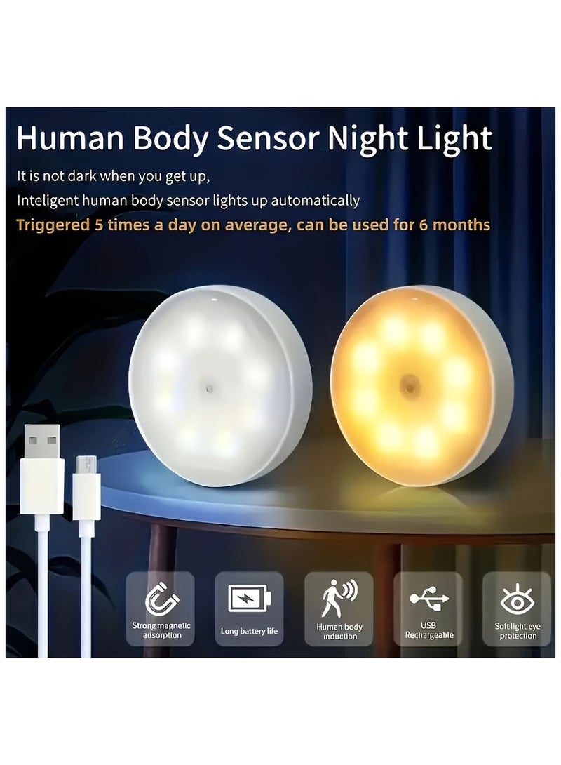AROAQ Wall-Mounted LED Step Lights for Home Indoor Lighting, USB Rechargeable with a Light Source Sensor Night Light, Soft Light That Is Easy on The Eyes for Reading, Featuring Two Lighting Modes: Constant on And Sensor, Suitable for, Stairs, Balcony, Wardrobe, And Desktop Lighting, 6pcs - Image 2
