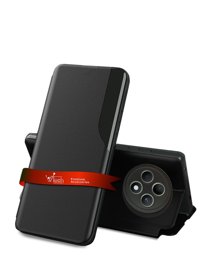 Wtech Oppo F27 5G 2024 Smart Mirror Window Flip Phone Case Auto Sleep Wake Cover - Black - Image 1