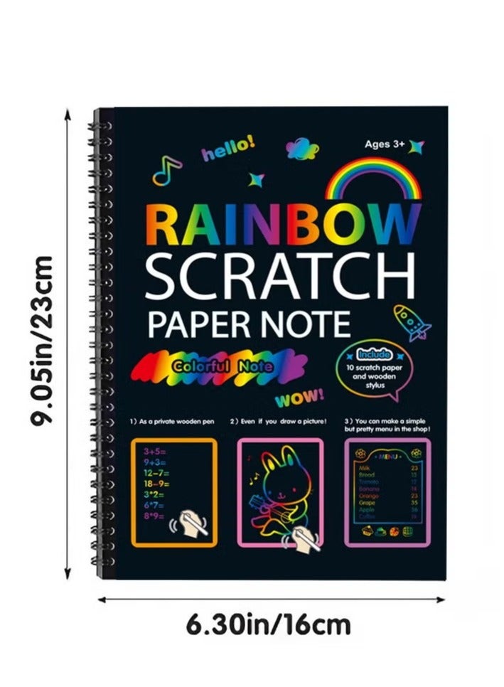 Arabest Premium Rainbow Art Notebooks,A Set of Large Black Scratch Books with 4 Pens and 4 Stencil Rulers,Drawing Colorful Gift for Kids Birthday Party  - Image 2