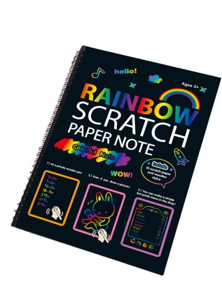 Arabest Premium Rainbow Art Notebooks,A Set of Large Black Scratch Books with 4 Pens and 4 Stencil Rulers,Drawing Colorful Gift for Kids Birthday Party  - Image 1