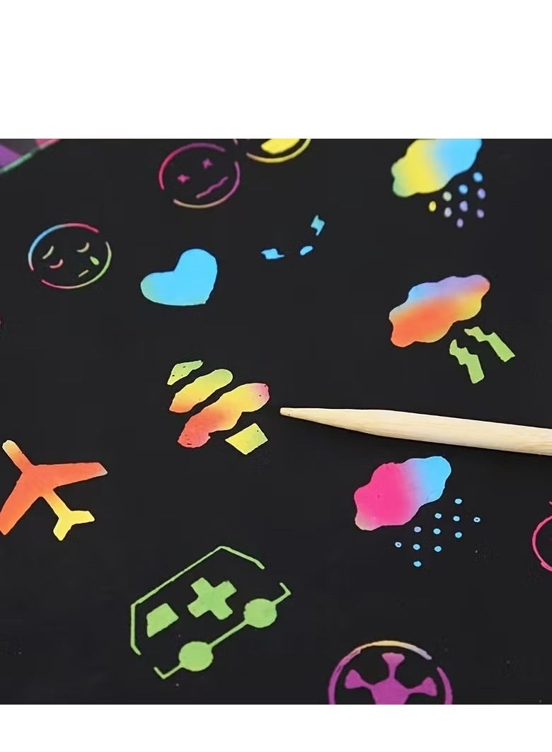 Arabest Premium Rainbow Art Notebooks,A Set of Large Black Scratch Books with 4 Pens and 4 Stencil Rulers,Drawing Colorful Gift for Kids Birthday Party  - Image 3
